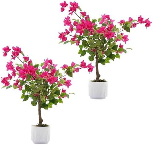 2 Pack Artificial Bougainvillea Tree, 2.5FT Faux Bougainvillea Plant with Vibrant Pink Flowers, Potted Fake Tree for Indoor Outdoor Home Office Garden Porch Decoration by Jcezvnt