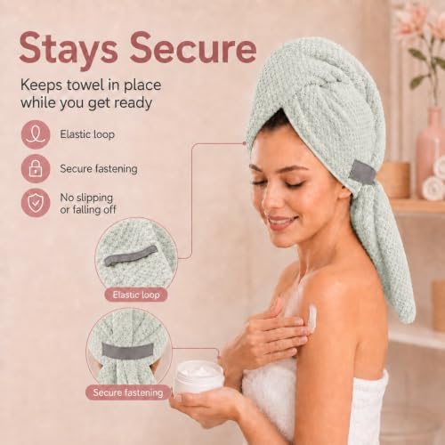 Large Microfiber Hair Wrap Towel for Women, Quick-Dry (Sage Green) - Image 5