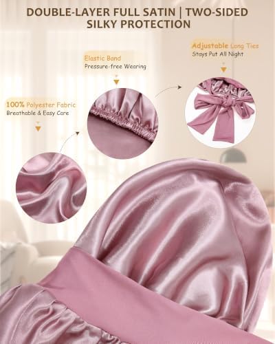 AWAYTR Long Satin Bonnet for Braids - Double Layer Hair Bonnet for Sleeping - Image 3