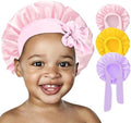 3 Pcs Kids Silk Bonnet for Sleeping - Baby Hair Bonnet for Sleep,Kids Satin Bonnets for Girls with Adjustable Wide Elastic Band,Sleeping Cap for Teens Toddler Child Curly Hair(Pink+Purple+Yellow) by FIRSTPELLA
