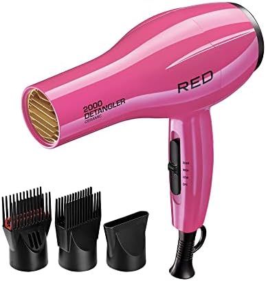 RED by KISS 2000 Ceramic Hair Dryer, Professional Salon Blow Dryer, 2 Detangler Pik Attachments, Tourmaline Technology, 3 Heat Settings, Easy Storage Loop (Pink) by REDbyKISS