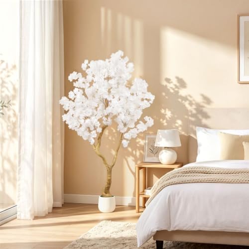White Artificial Cherry Blossom Tree 5FT with Sturdy White Planter - Image 4