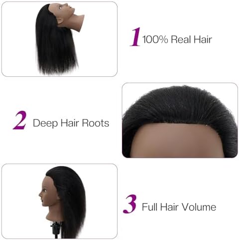 14"-16" 100% Real Hair Mannequin Head with Tripod Stand & Table Clamp, Human Hair Braiding Manikin Doll Head for Cosmetology Practice - Image 5