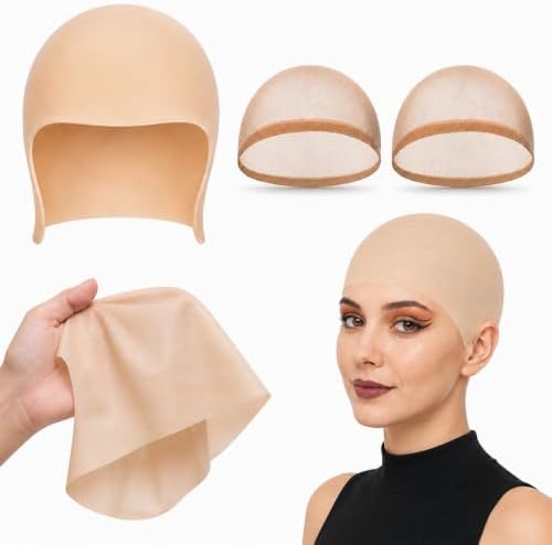 Latex Bald Cap Set with 2 Nylon Wig Caps for Adult Halloween Costume by Unknown