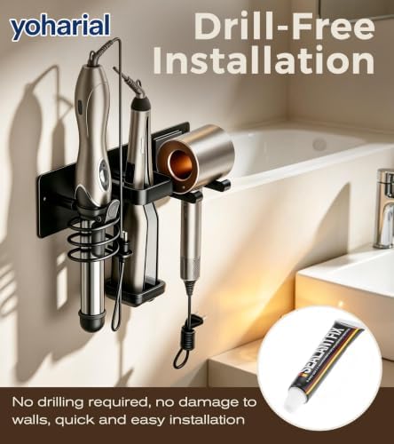 Wall Mount Hair Dryer Holder, No-Drill Hair Styling Tool Organizer - Image 3