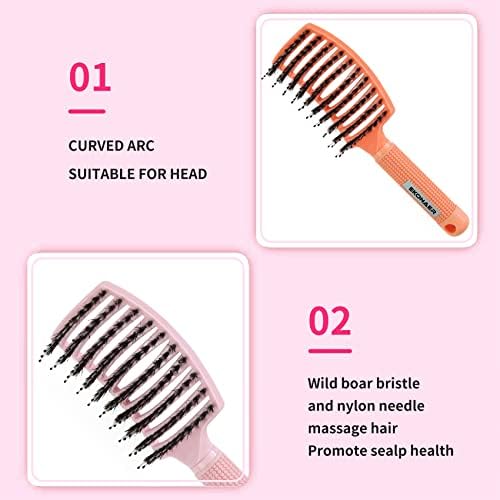 EKONAER 3 Pack Vented Quick Drying Massage Blow Detangler Brush,Boar Bristle Hair Brush Set-Curved,Detangling Hair Brush for Women Long,Thick, Thin, Curly(Green) - Image 5
