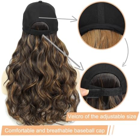 Hat Wig Baseball Cap Hat with Long Wavy Wig Layered Highlights Brown Hair - Image 4