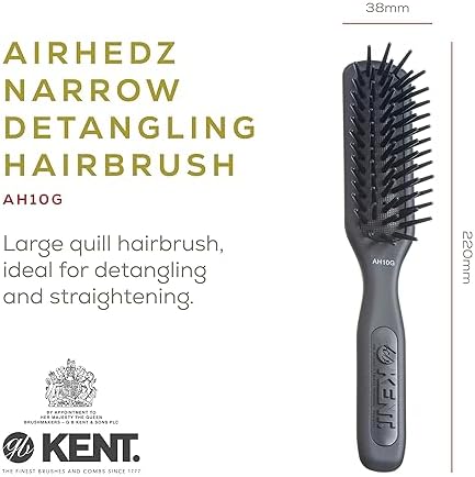 Kent AH10G Airhedz Pro Narrow Pin Hair Brush Narrow Cushion Paddle Brush - Taming Fat Pins, Detangling Long Thick and Curly Hair, Scalp Massager and Growth Stimulator for All Hair Types(Fat Pin, Grey) - Image 2