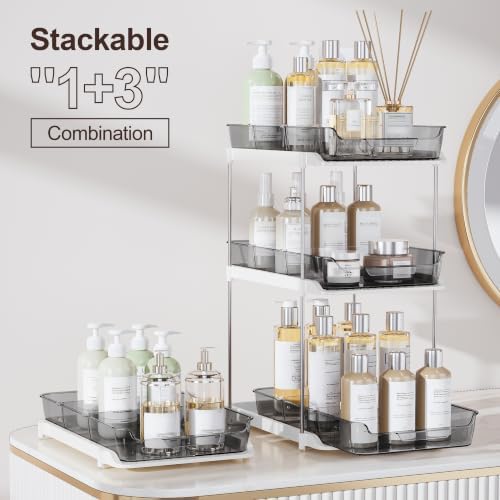 Delamu 2-Tier Multi-Purpose Bathroom Under Sink Organizers and Storage, Stackable Kitchen Pantry Organization, Pull Out Medicine Cabinet Organizer with Movable Dividers, Black, 2 Pack - Image 3