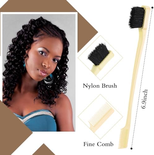 Geiserailie 3 Pcs Slick Back Hair Brush Set Bristle Brush, Beige - Image 2