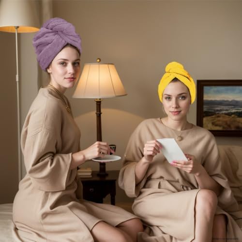 Hair Drying Towel 3 Pack - Ultra Soft Microfiber Turban Twist Hair Wrap for Women - Super Absorbent, Quick Dry Hair Towel Cap for Wet Hair (3 Colors, Yellow Green & Purple) - Image 6