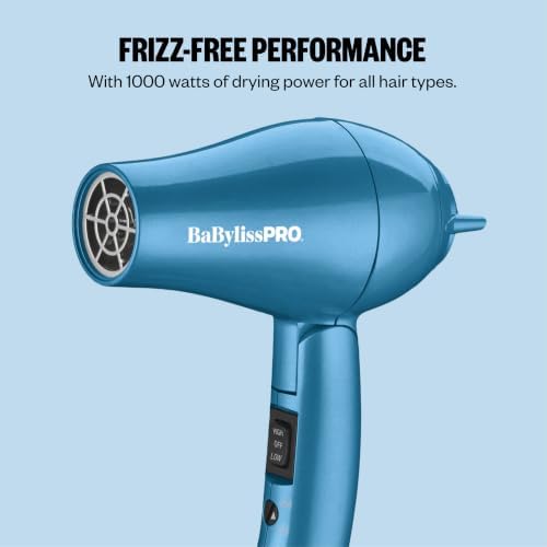 BaBylissPRO Nano Titanium Travel Hair Dryer, 1000 Watt Professional Blow Dryer with Concentrator Nozzle, Foldable Handle, Dual Voltage - Image 4
