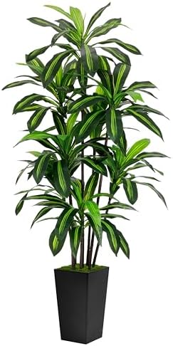 ASTIDY Artificial Plant 6FT Dracaena Fake Tree with Black Tall Planter by ASTIDY