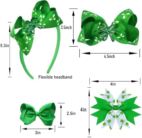 7PCS Lucky Shamrock Hair Accessories - Hair Bows Clips and Costume Accessories for Girls and Women - Image 4