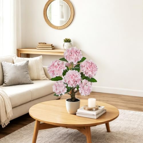 2FT Pink Hydrangea Artificial Flowers Tree Large Real Touch Faux Silk Hydrangea Plants Potted Fake Flower in White Pot for Home Indoor Outdoor Front Porch Garden Entrance Living Room Decor - Image 6