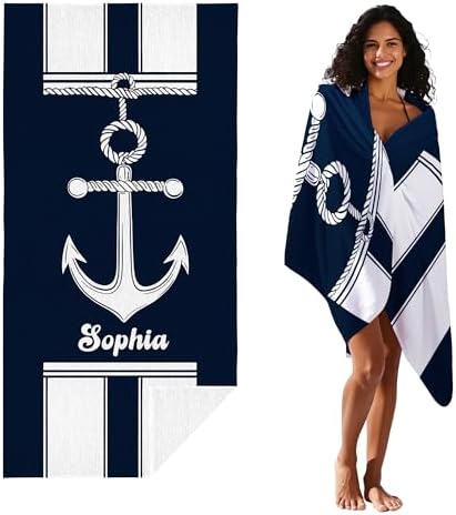 JML Personalized Beach Towel with Name, Custom Anchor Beach Towel, Customized Microfiber Pool Towel, Quick Dry & Absorbent Swim Towel for Adult,Anniversary, Birthday, Summer Holiday,Vacation - Image 2