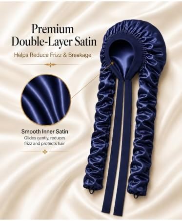 Double Layer Slik Like Satin Bonnet, 33-43" XXL Bonnet for Braids Long Hair - Image 4