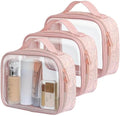 PACKISM Clear Makeup Bag Travel - TSA Approved Toiletry Bag, 3 Pack Pink by Packism