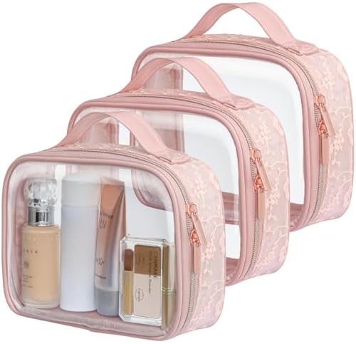PACKISM Clear Makeup Bag Travel - TSA Approved Toiletry Bag, 3 Pack Pink by Packism