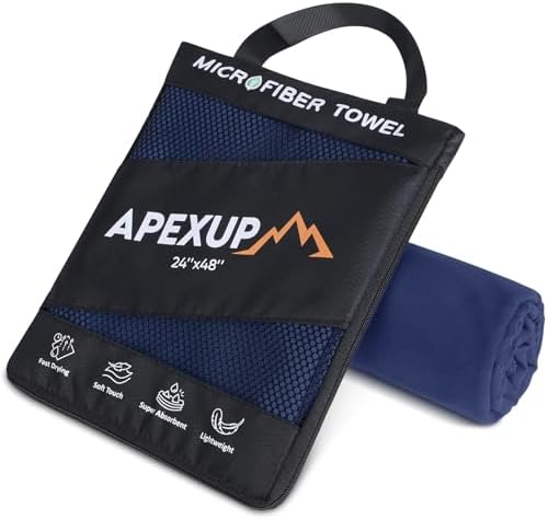 APEXUP Microfiber Travel Towel, Ultra Absorbent Quick Dry Towels, Lightweight Gym Sports Camping Towel for Workout, Yoga, Beach, Shower, Swimming (48"×24", Navy Blue) by APEXUP