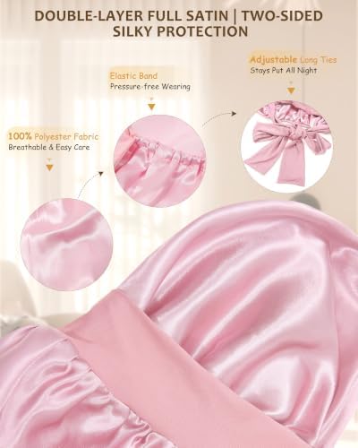 AWAYTR Long Satin Bonnet for Braids - Double Layer Hair Bonnet for Sleeping - Image 3