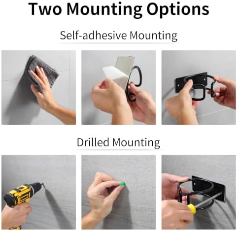 YIGII Universal Hair Dryer Holder, Wall Mounted Adhesive Rack, Black - Image 4