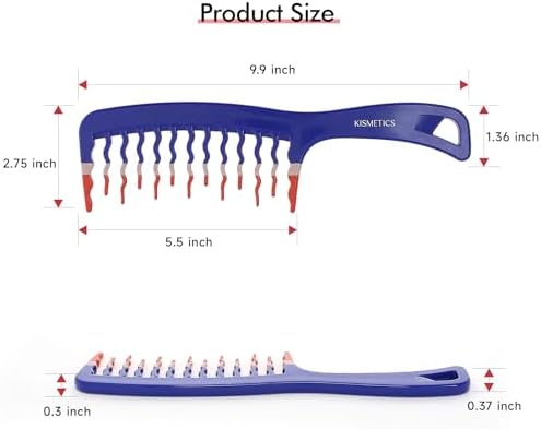 Extra Large Wide Tooth Shower Detangler Curve Comb for Thick, Curly, Wavy & Natural Hair - Pain-Free Knot Removal, Anti-Static, Frizz-Free, Ergonomic Handle & Easy Hanging - Blue with Scrunchie - Image 3