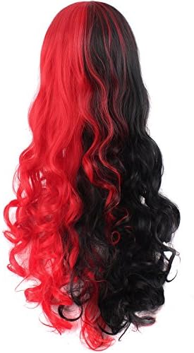 MapofBeauty Lolita Long Curly Clip on Ponytails Cosplay Wig, Black/Red - Image 5