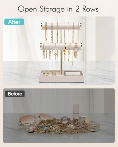 VLANDO Jewelry Organizer, 2 Tier Jewelry Bracelet Necklace Holder with Tray - Image 5