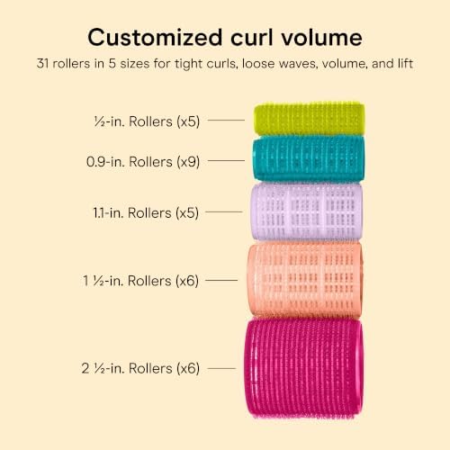Conair Self-Grip Hair Rollers, Velcro, 5 Sizes, 31 Count, Multicolor - Image 4