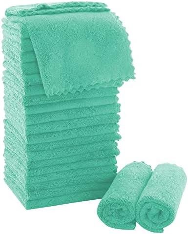 MOONQUEEN Ultra Soft Premium Washcloths Set - 12 x 12 inches - 24 Pack - Quick Drying - Highly Absorbent Coral Velvet Bathroom Wash Clothes - Use as Bath, Spa, Facial, Fingertip Towel (Aqua Green) by MOONQUEEN