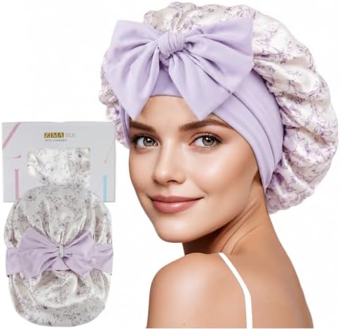 ZIMASILK 100% Mulberry Silk Bonnet for Sleeping Women Long Hair, Lilac by ZIMASILK