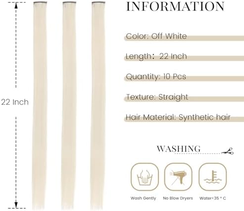 10 Pcs Off White Clip in Hair Extensions Highlights 22 Inch - Image 2