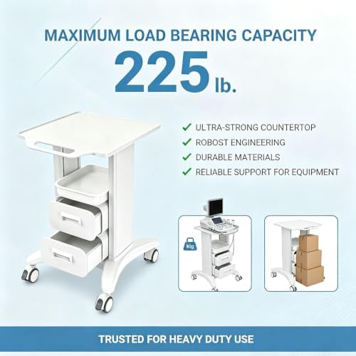 Medical Trolley Cart with Drawer & Tray 225 LBS Load Capacity - Image 3