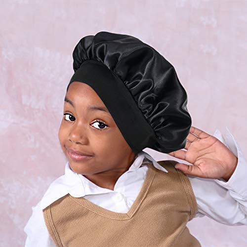 Kids Satin Bonnet Double Layer Wide Elastic Band Sleep Cap - Image 6
