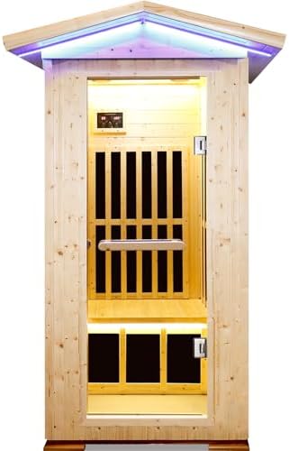 OUTEXER Outdoor Sauna Far Infrared 1550W for One Person Finland Spruce Wood by OUTEXER