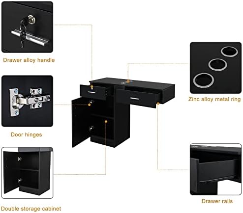 Winado Wall Mount Salon Station Hair Styling, Barber Salon Stations with a Storage Cabinet, 2 Drawers, and 3 Hair Dryer Holders for Stylist Beauty Spa Equipment, Black - Image 6
