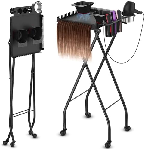 TASALON Professional Hair Styling Station Cart, Metal Rolling Hair Stylist Cart with 2 Magnetic Hair Color Bowls, Salon Trolley with Tool Holder and Hair Extension Stand for Hair Salon Stations by TASALON