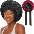 Double-Layered Silky Satin Bonnet with Tie, Large Women Sleep Cap by choshion