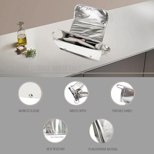 DAN Technology Hair Tools Travel Bag, 12.5 x 5.5 x 5.5 inches, Silver - Heat Resistant Mat, Protective Pad, Hanging Rope, Portable Design, Ideal for Hair Dryer, Curling Iron, Flat Iron, Straighteners - Image 6