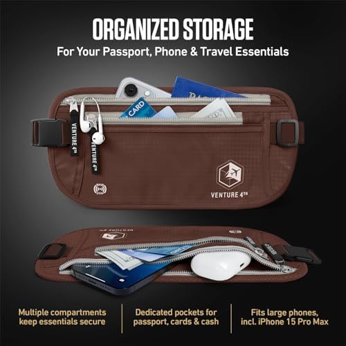 VENTURE 4TH Travel Money Belt, RFID Blocking Passport Holder - Brown - Image 5