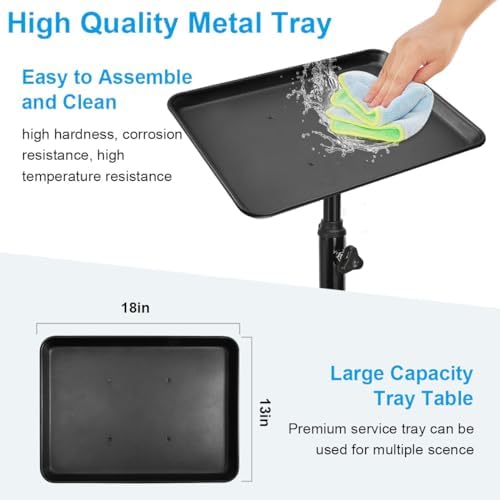 JOSTZHXIN Salon Rolling Tray, Premium Aluminum Tattoo Tray Rolling Cart, Height Adjustable Styling Tray, Service Storage Tray Trolley for Beauty Salon Clinic Spa - Image 2