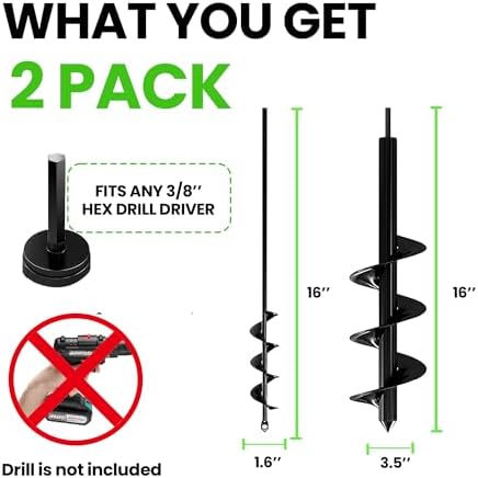 K-Brands Auger Drill Bit for Planting 2 Pack 1.6" x 16" & 3.5" x 16" Set - Image 2
