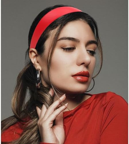 Red Headband Faux Leather Thin Hairband Halloween Head Bands for Womens & Girls Hair Solid Simple Holiday Cosplay Hair Accessories for Mothers Sisters - Image 2