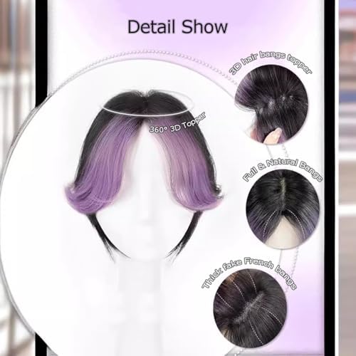 VAVANGA Long Hair Topper with Bangs Clip in Black Purple Highlight Color - Image 3