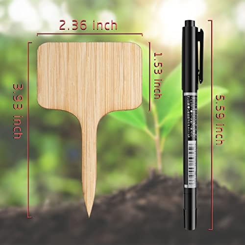 OBTANIM 75 Pack Bamboo T-Type Plant Labels with A Marker Pen, Garden Markers Sign Plant Tags for Seedling Potted Herbs Flowers Vegetables - Image 2