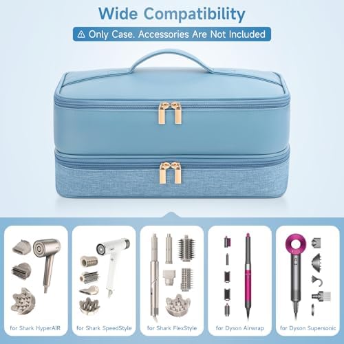 Travel Hair Dryer Case for Shark Flexstyle, Double-Layer Carrying Case for Shark Flex Style Blow Dryer, Portable Hair Tools Storage Organizer Bag for Shark Beauty Hairdryer Attchments (Misty Blue) - Image 5