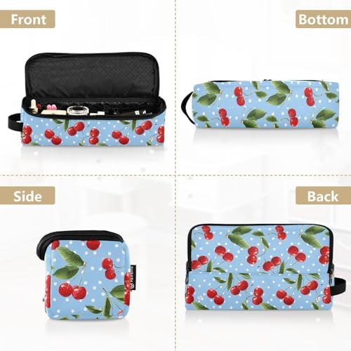 Hair Tools Travel Bag with Heat Resistant Mat 2-in-1 Hot Tools Travel Bag Organizer Flat Curling Iron Travel Case for Straightener Light Blue Dots Red Cherry - Image 5