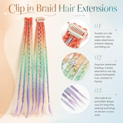 16“ Clip in Dreadlocks Hair Extensions Women Daily (Rainbow Colors) - Image 6