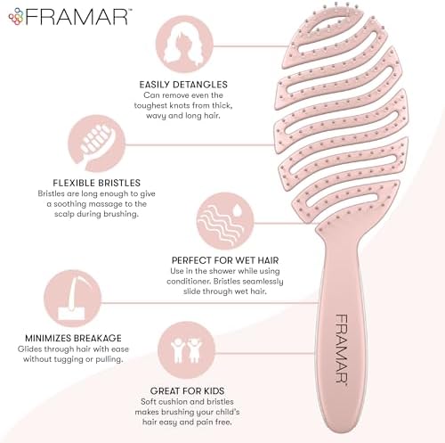 FRAMAR Vented Pink Hair Brush For Women, Flex Brush With Bendable Frame - Image 2